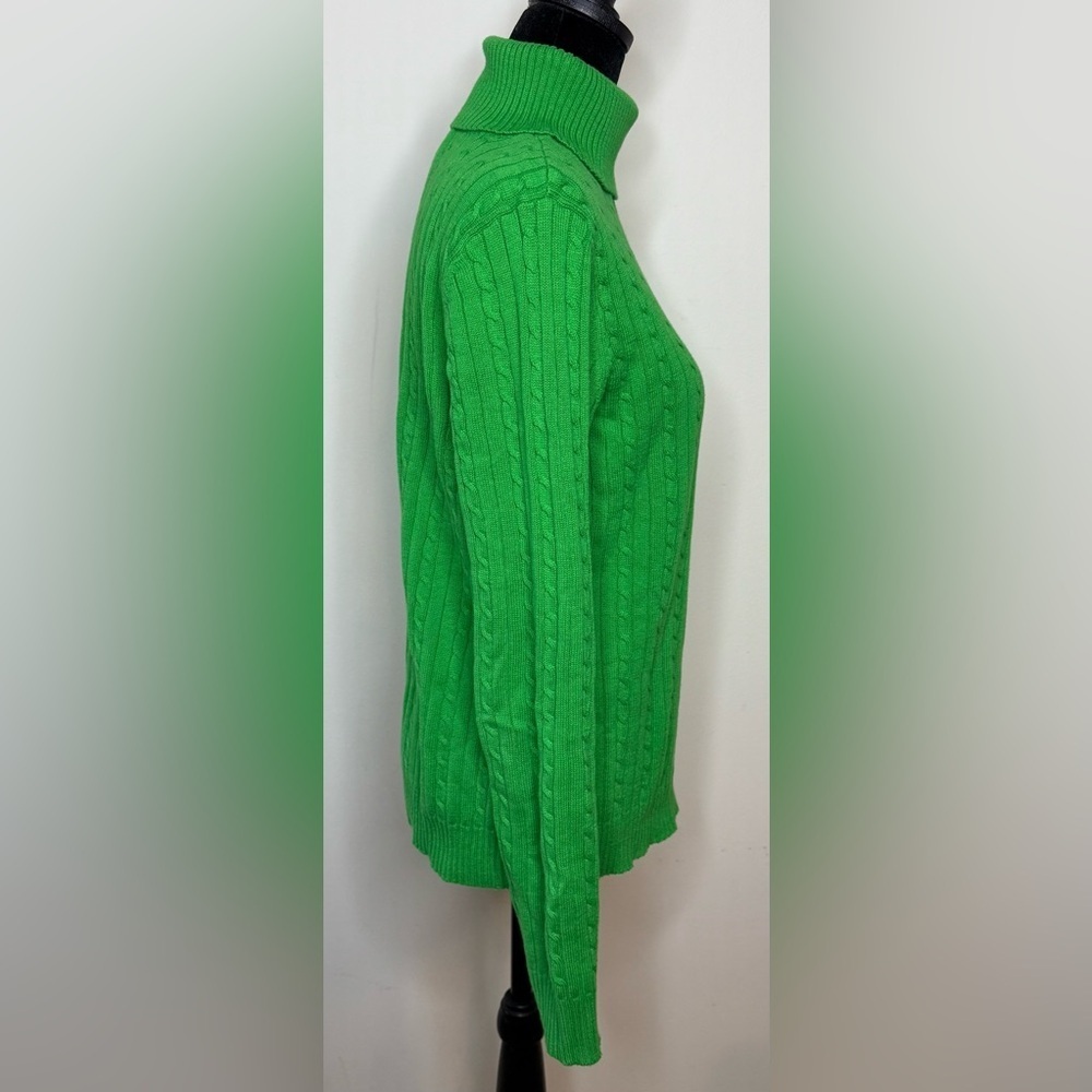 Izod preppy green cable knit turtleneck 100% cotton logo sweater petite large EC - Picture 4 of 8